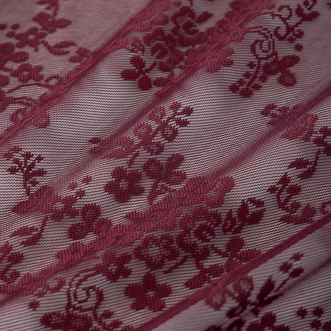 YJ YANJUN Vintage Lace Curtains 96 Inches Long-Victorian Floral Burgundy Xmas - Image 6
