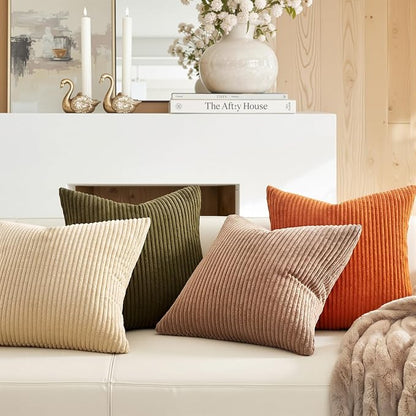 Topfinel 20x20 Sofa Pillow Covers Rust and Olive Green Velvet Throw Pillow - Image 3