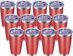 VEGOND 20oz Tumbler with Lid and Straw Stainless Steel Tumbler Cup Bulk Vacuum Insulated Double Wall Travel Coffee Mug Powder Coated Coffee Cup(Powder Red 12 Pack