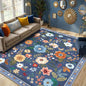 RELEANY Floral Washable 7x9 Area Rugs Blue/Grey | Flower Carpet Print Boho Cute by RELEANY