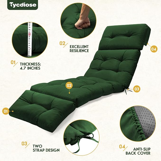 Outdoor Chaise Lounge Chair Cushion Set of 4, Thickened 74.4 x 22 x 4.7 Inches - Image 5