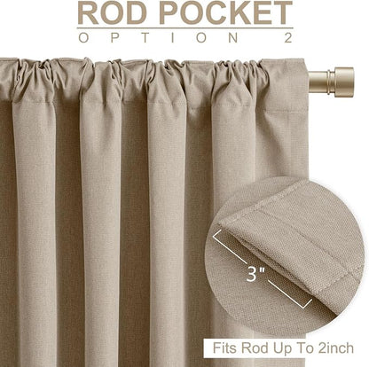 Linen Textured Blackout Sliding Door Curtains 84 Inches Long, Copper Brown | - Image 4