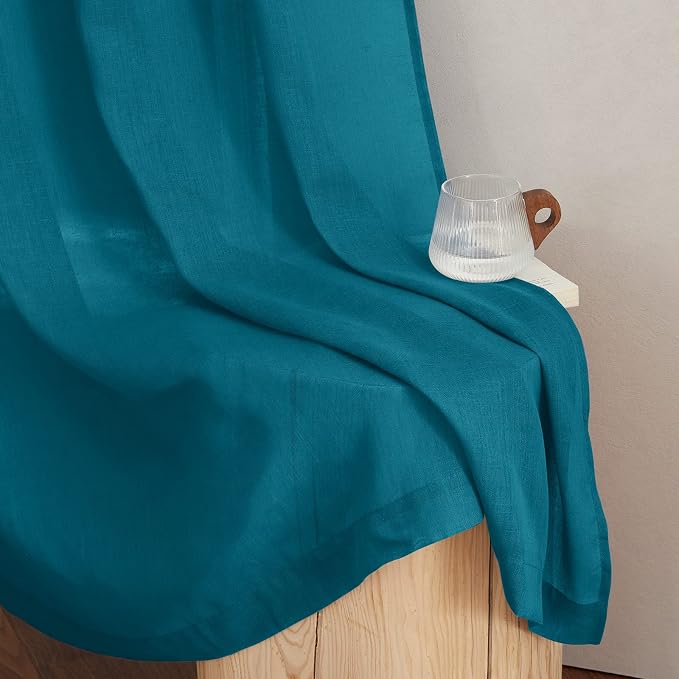 NICETOWN Peacock Green Sheer Curtains, & Drapes, Grommet Semi Sheer Linen - Image 7