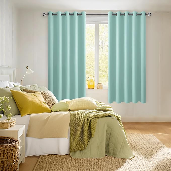 Blackout Curtains for Bedroom, 60 x 63 Inches Long, 2 Panels, Aqua | Thermal - Image 2
