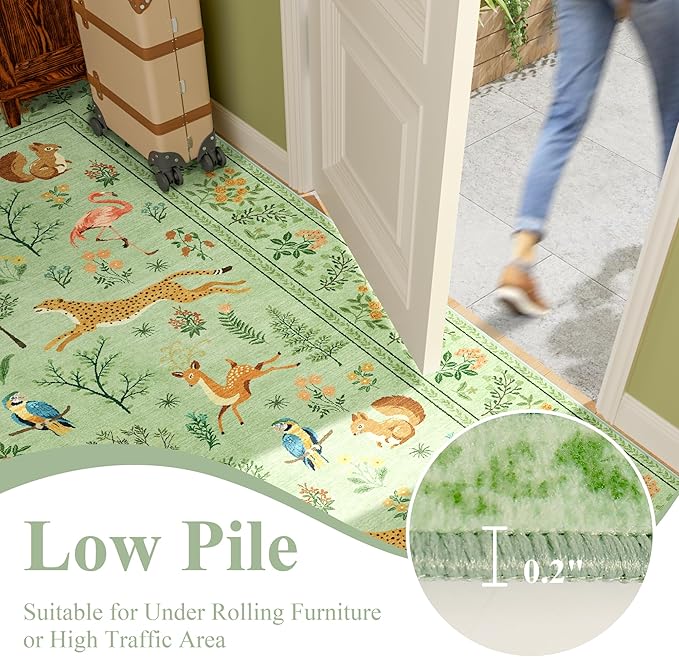 DUKINO 2x4 Rug for Entryway, Animal Washable Rug for Kitchen, Light Green | Non - Image 8
