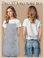 2 Pack Kitchen Cooking Aprons, Soft Aprons for Women Men with 2 Pockets Chef Apron with Adjustable Neck Strap and Long Tie