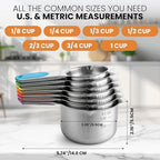 Spring Chef Magnetic Stainless Steel Measuring Cups (Patent Pending), Kitchen Tools with Easy to Read Markings for Measuring Dry or Liquid Ingredients, Set of 7, Neon