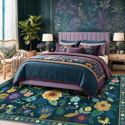 RELEANY Floral Washable 6x9 Area Rugs Teal/Purple | Flower Carpet Print Boho - Image 8