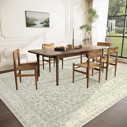 Area Rug 9x12 Washable Rug, Vintage Boho Medallion Rugs Non-Slip Soft Low Pile - Image 3