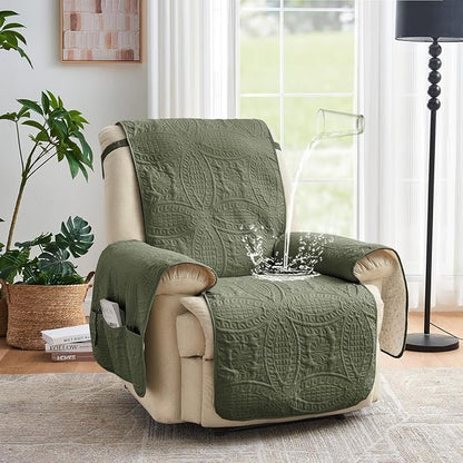Large Green Recliner Chair Covers, Quilted Décor Water-Repellent Lazy Boy Chair - Image 2