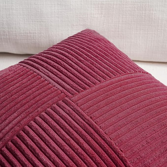 Fancy Homi 2 Packs Burgundy Red Decorative Throw Pillow Covers 20x20 Inch - Image 3