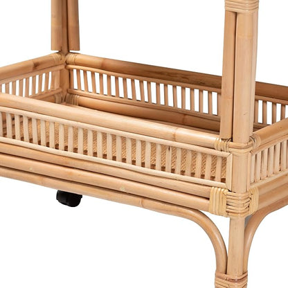 Bali & pari Lombok Modern Bohemian Natural Rattan 2-Tier Wine Cart - Image 5