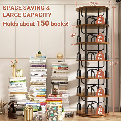 Aheaplus 6 Tier Rotating Bookshelf Tower, Revolving Bookcase, 360° Round - Image 2