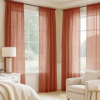 MIULEE 4 Panels Fall Burnt Orange Sheer Curtains 54 x 96 Inches | Light - Image 2