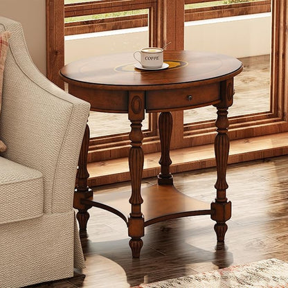 PADMA HOUSE Traditional Wood Oval End Table - Image 3