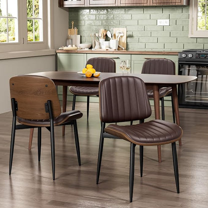 REONEY Dining Chairs Set of 4, Mid-Century Modern Upholstered PU Leather Chairs - Image 4