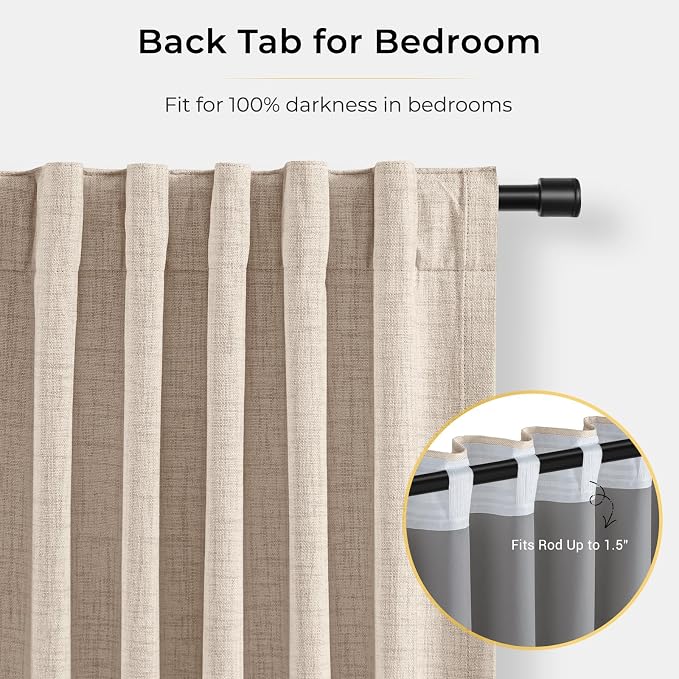 INOVADAY Linen Textured 100% Blackout Sliding Door Curtains 102x90 Oatmeal | 1 - Image 4
