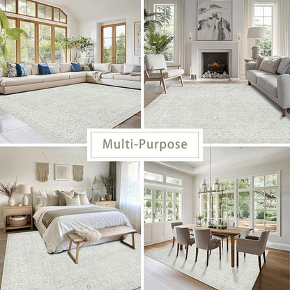 8x10 Washable Area Rugs for Living Room, Dining Room | Neutral, Ultra Soft Faux - Image 5