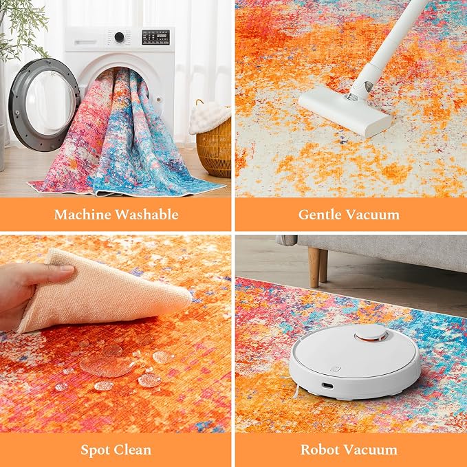 Rugflix 3x5 Entrance Rugs, Washable Colorful Rainbow Entry Small Rug | Machine - Image 4
