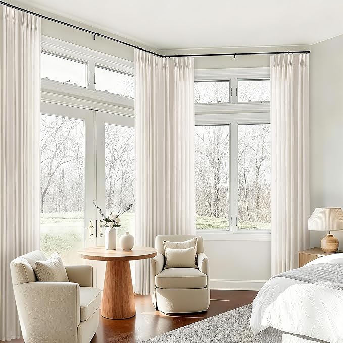 105 Inch Extra Long Curtains Linen Pinch Pleated Cream Semi Sheer | Light - Image 9
