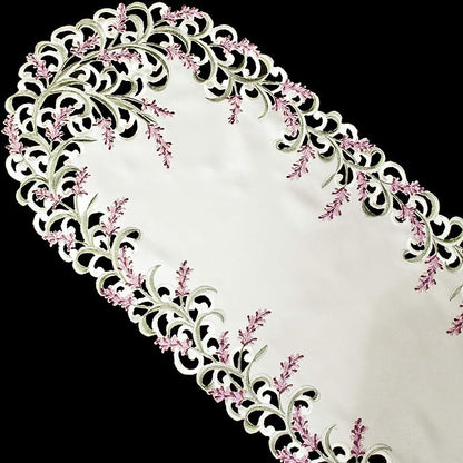 Embroidered Purple Embroidered Lavender Lilac Table Runner, Dresser Scarf - Image 4