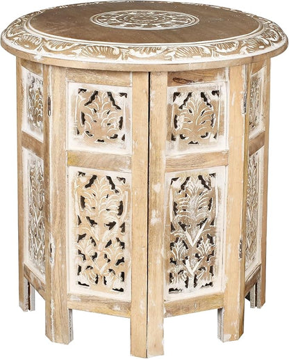 Lightnpro Hand Carved Solid Mango Wood Octagonal Accent Table by Lightnpro