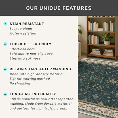 Vintage Dark Green 6x8 Dining Room Rugs - Image 8