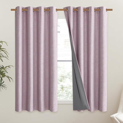 NICETOWN Pink Vintage Linen 100% Blackout Curtains - Image 2