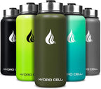 HYDRO CELL Stainless Steel Insulated Water Bottle with Straw - For Cold & Hot Drinks - Metal Vacuum Flask with Screw Cap and Modern Leakproof Sport Thermos for Adults (Army 32oz)