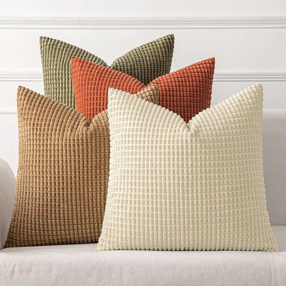 MIULEE Modern Farmhouse Decorative Pillow Covers 18x18 Inch Set of 4 Natural by MIULEE