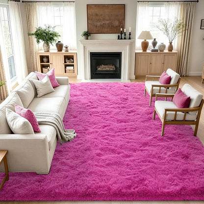 9x12 Extra Large Hot Pink Fluffy Soft Area Rug Non-Slip by ModernHomeDecor