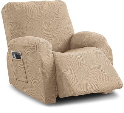 Oversized Recliner Chair Covers, 4-Piece Stretch Geometric Strokes Jacquard by Unknown