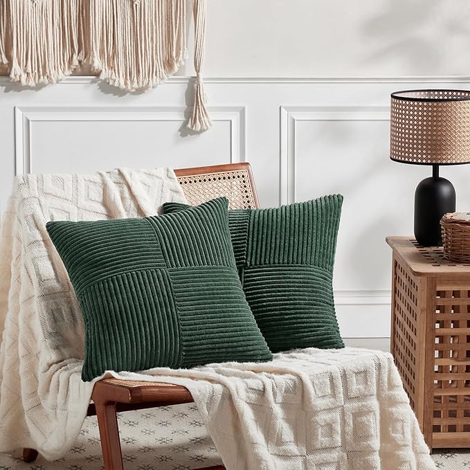 Fancy Homi Set of 2 Dark Green Decorative Throw Pillow Covers 22x22 Inch - Image 6