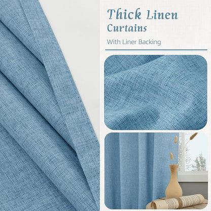Blue 100% Blackout Linen Curtains 84 Inch - Image 7