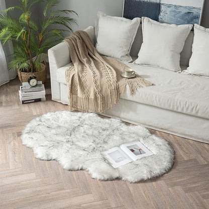 MIULEE Fluffy Area Rug 3x5 ft Faux Fur Sheepskin Rug Gradient Grey | Luxury - Image 6