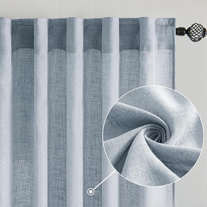 MIULEE Chambray Blue Linen Curtains 52x72 Inch Long - Image 2