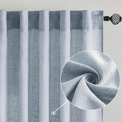 MIULEE Chambray Blue Linen Curtains 52x84 Inch Long - Image 2