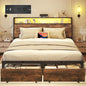 Lifezone Queen Bed Frame with 2-Tier Storage Headboard, Metal Bed Frame with by Lifezone
