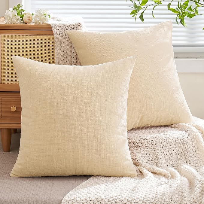 MIULEE Beige Chenille Couch Euro Throw Pillow Covers, 22x22 | Set of 2 - Image 7