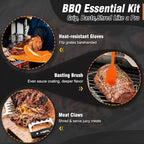 Walfos Silicone BBQ Gloves - Heat Resistant Grilling Gloves Set with Pork Shredder Claws & Brush, Non-Slip Kitchen Silicone Oven Mitt with Protective Cotton Layer, Suit for Indoor & Outdoor, Orange