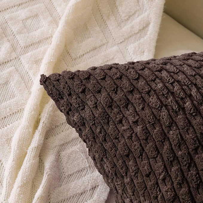 Set of 4 Dark Brown Decorative Throw Pillow Covers 20x20 Inch Corduroy Pillow - Image 2