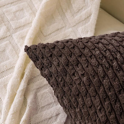 Set of 4 Dark Brown Decorative Throw Pillow Covers 22x22 Inch Corduroy Pillow - Image 2