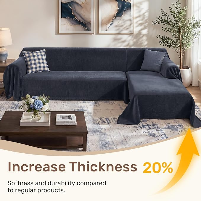 2 Pieces Sectional Couch Covers L Shaped Cover XXL Navy Blue | Thick Washable - Image 3