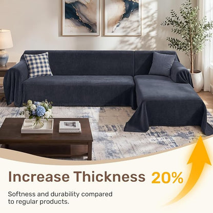 2 Pieces Sectional Couch Covers L Shaped Cover XXXL Navy Blue | Thick Washable - Image 3
