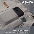 Asaya Chef and BBQ Apron with Bottle Opener and Hand Towel - 10oz Cotton Canvas, Stainless Steel Hardware - Cross Back Straps