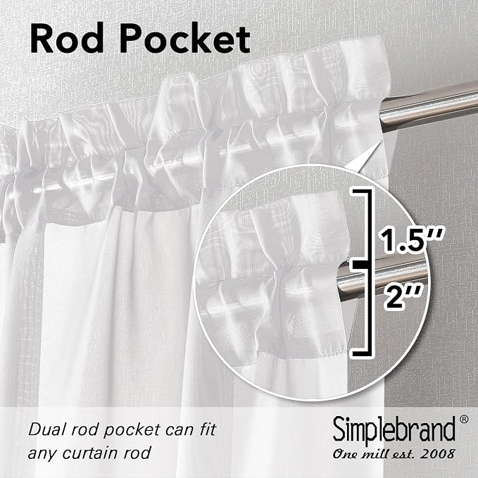 Simplebrand White Short Sheer Curtains 45 Inch Length - Image 2