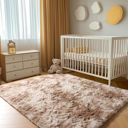 Rugs for Living Room Bedroom, Tie-Dyed Beige 5x8 Fluffy Bedside Area Rug - Image 7