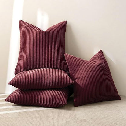 MIULEE Soft Corduroy Decorative Throw Pillow Covers Burgundy 18x18 | Set of 4 - Image 8