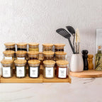 4OZ Glass Spice Jars with Bamboo Lids and 315 Labels, 10 Pcs Clear Food Storage Containers for Kitchen Sugar Salt Coffee Tea Beans