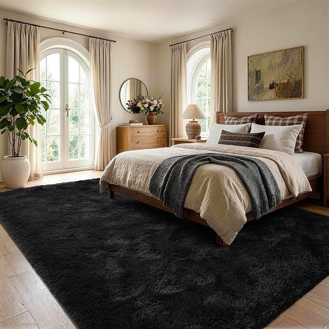 4x6 Black Fluffy Soft Area Rug Non-Slip - Image 3